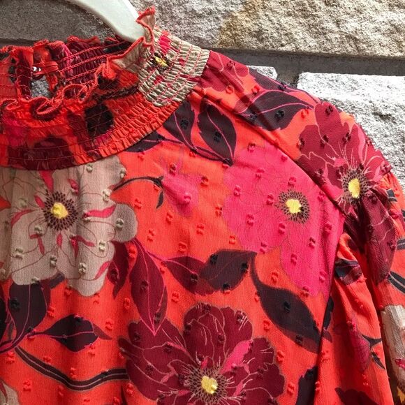 Torrid Mini Clip Dot Blouson Sleeve Dress Orange Floral Print 3x - Picture 12 of 15